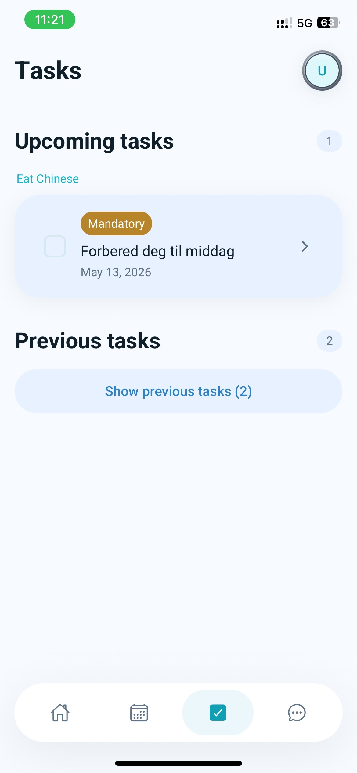 Tasks screen